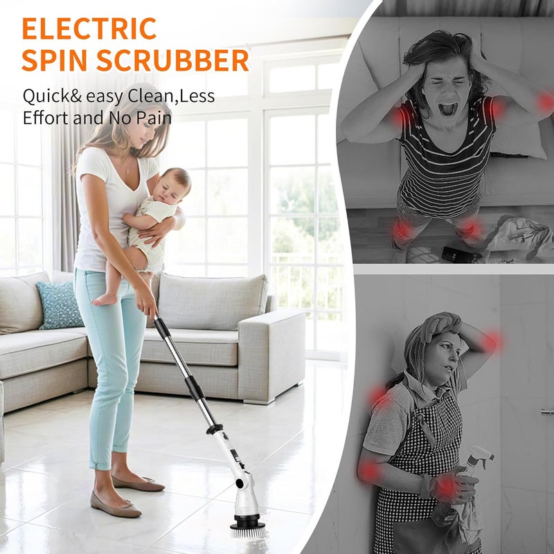 KELAWE Electric Spin Scrubber, Power Electric Scrubber for Cleaning, Shower Cordless Cleaning Brush with 6 Adjustable Angles,8 Brush Heads, 3 Speed Mode, Electric Cleaning Brush for Bathroom/Tub/Floor/Tile - Image 4